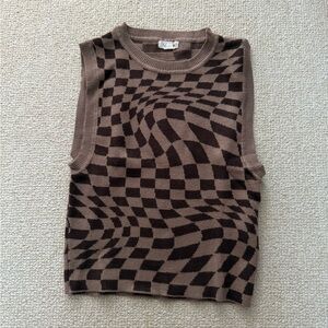 Garage Brown Optical Checkered Sweater Vest